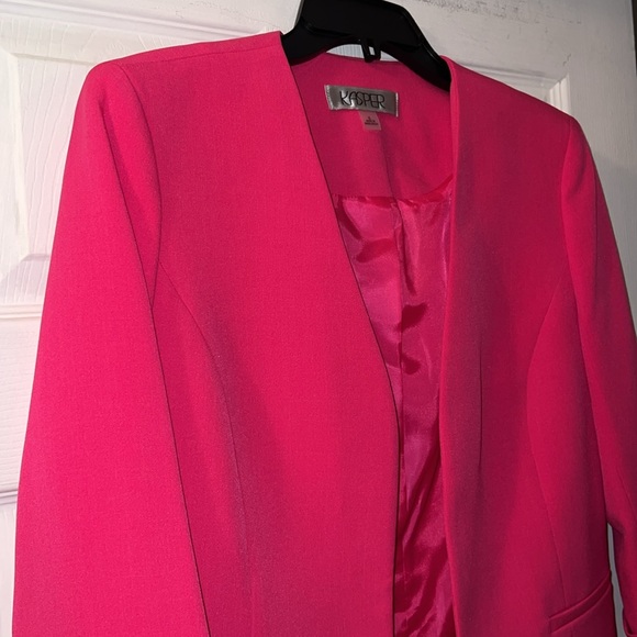 Kasper Hot Pink Stretch Crepe Open Front Roll Sleeve Lined Jacket - Picture 6 of 14